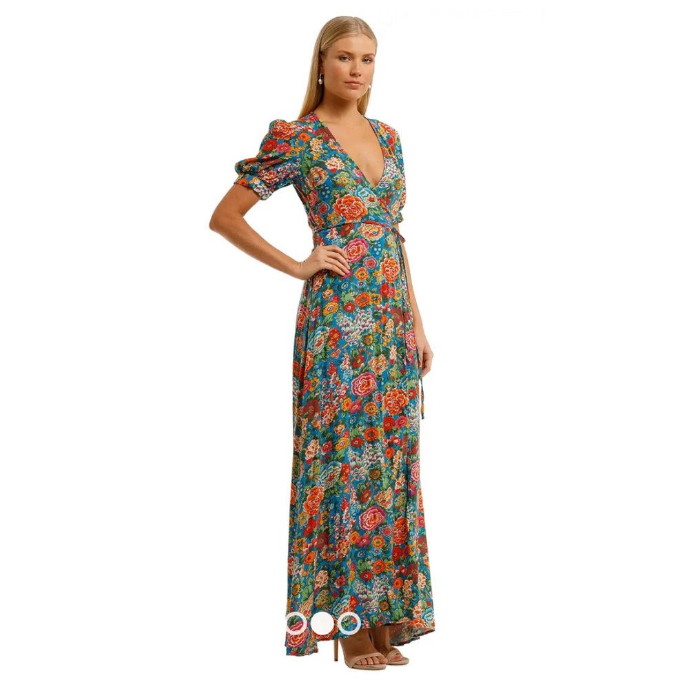Perseverance London Elysian Maxi Dress Colorful Floral Print Wrap Medium | F272